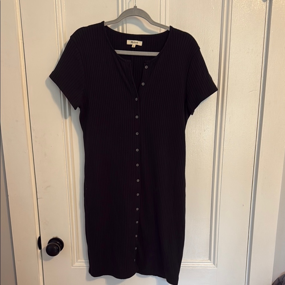 Madewell Black Buttoned Sheath Midi Dress